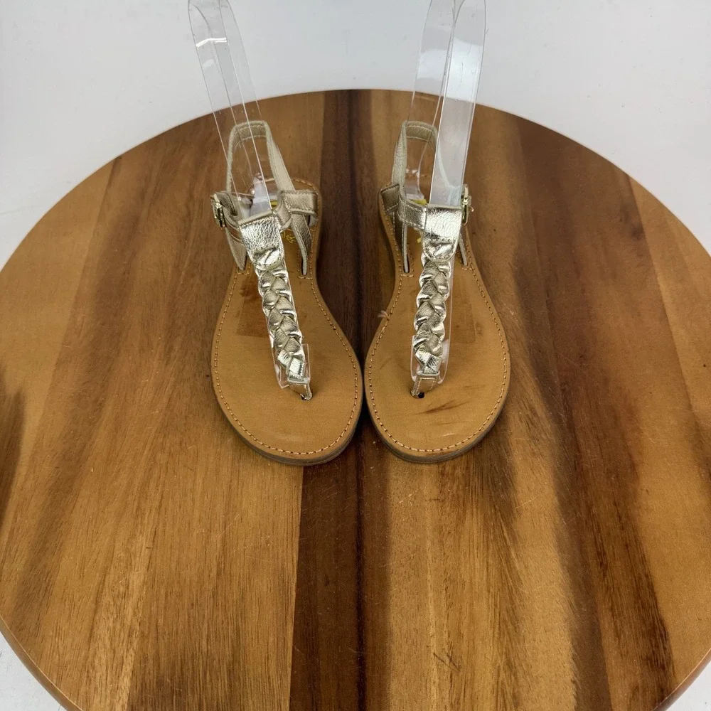 New Little Kids Girls Mia Annae Gold Faux Leather Braided T-Strap Sandal Size 12
